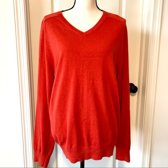 GAP Men’s Red/Orange Cotton V-Neck Sweater—SZ. Lg - Picture 1 of 13